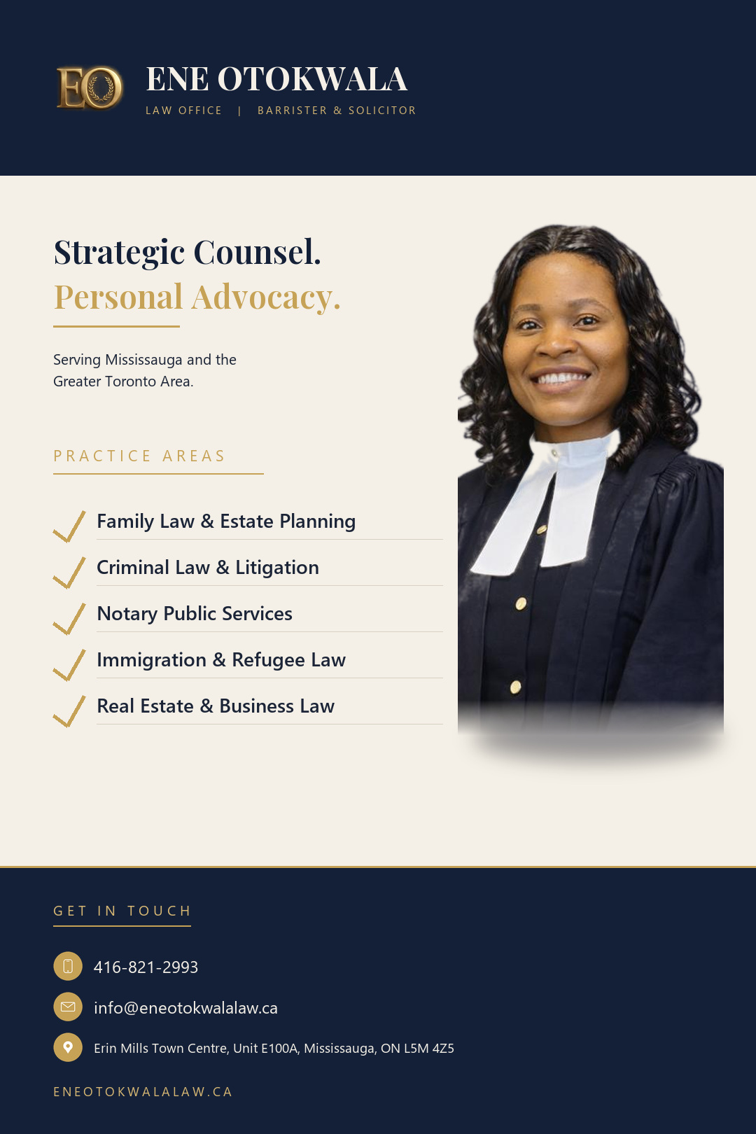 Ene Otokwala Law Office flyer — practice areas and contact information